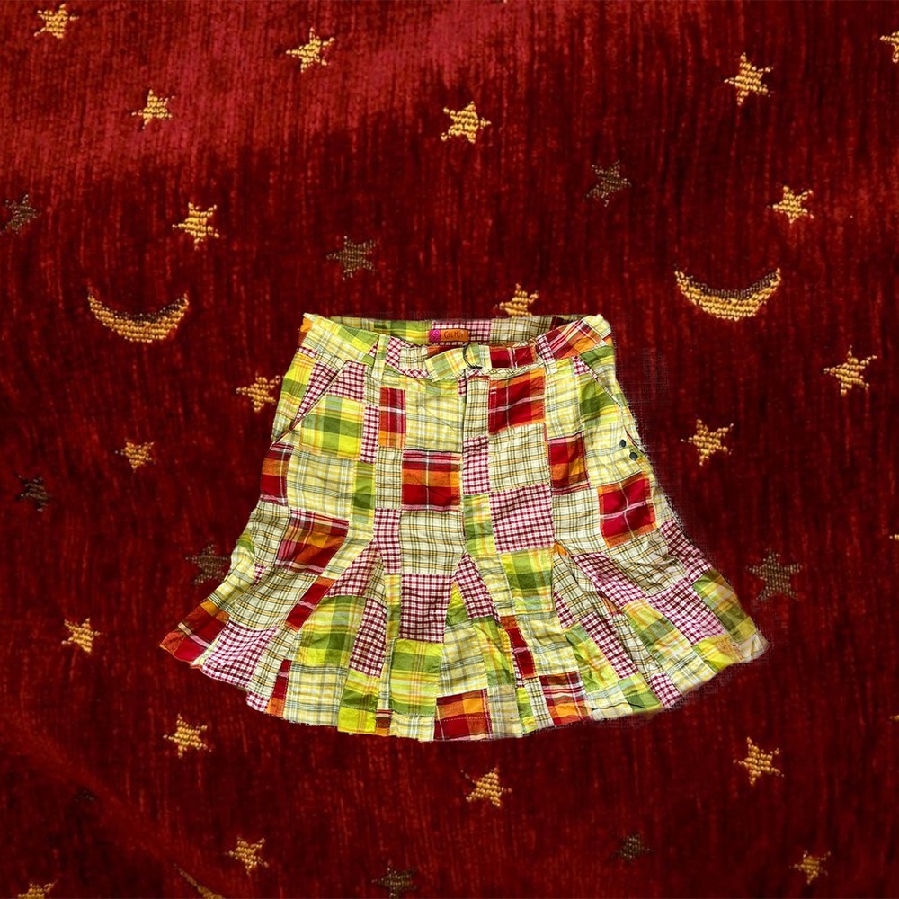 Vintage Red Gingham Patchwork Pleated Skater Midi… - image 1